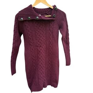 LL Bean 100% Merino Wool Women's Burgundy Cable Sweater with Button Detail S